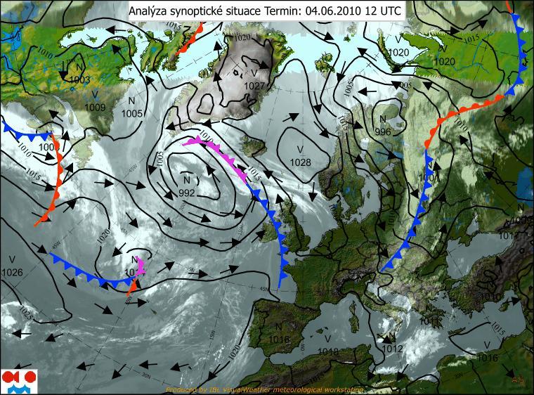 Obr. 5 Analýza synoptické situace ze dne 4. června 21 (12 UTC) V této 2.