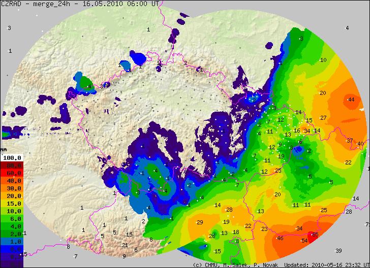 se na Moravě a ve Slezsku pohybovaly většinou mezi 5-15 mm (za 24 hod.
