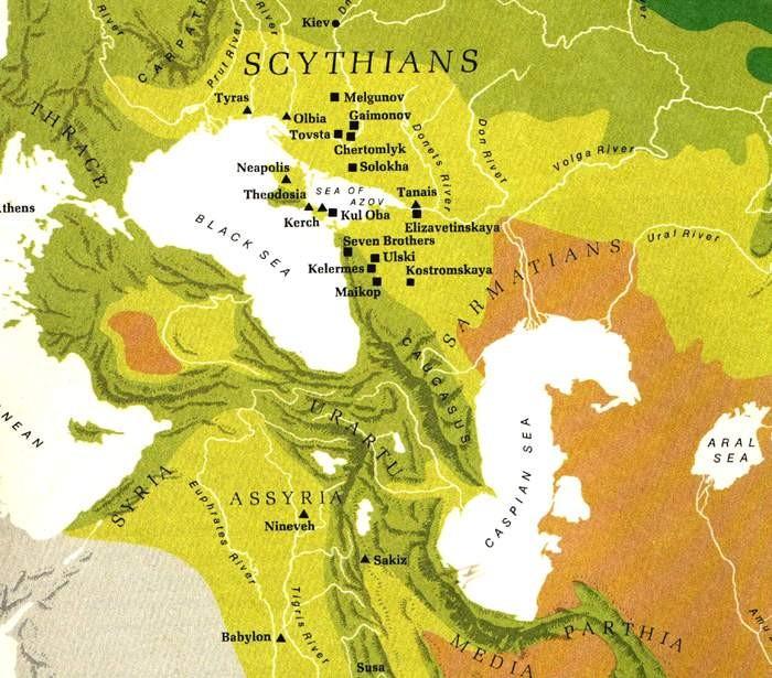 nomádské kmeny íránského původu (oblast Persie) od 8.stol. př. Kr. putování do Příčernomoří a dále na Z bohaté písemné prameny př.