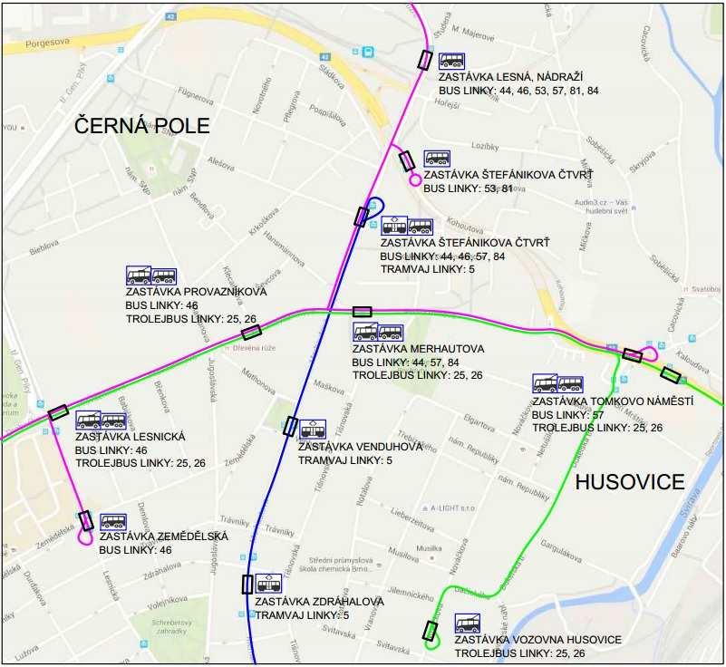 TRAMVAJ Linka č. 5 má smyčku na zastávce Štefánikova čtvrť. Obr. č. 6 - Stávající schéma linek 5.