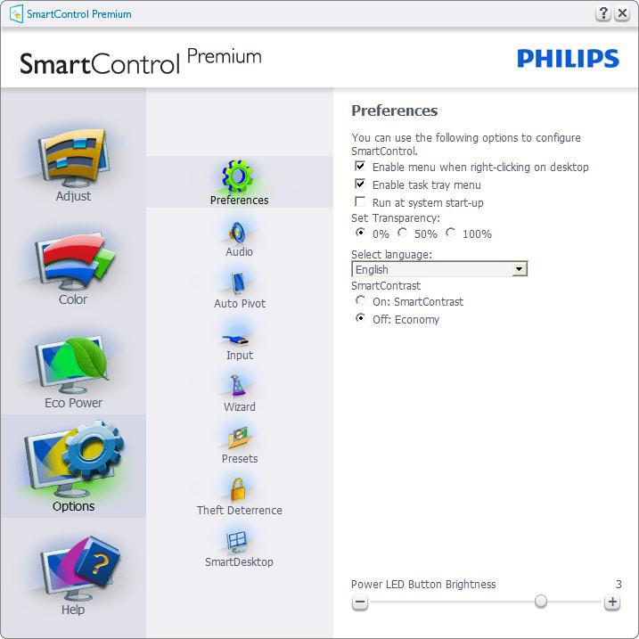 Nabídka Options (Možnosti) Options (Možnosti) > Preferences (Předvolby) Tato možnost bude aktivní pouze po výběru položky Preferences (Předvolby) v