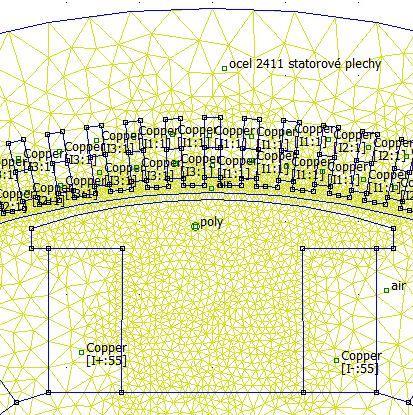 Po importování požadované geometrie je třeba nadefinovat materiály. Na stator jsou použity elektromagnetické plechy z oceli 2411 s nelineární BH charakteristikou uvedenou v příloze na str. 44.