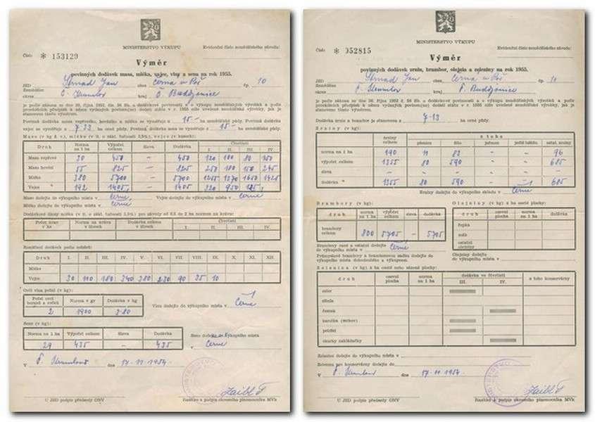 42 Výměr dodávek na rok 1955 soukromě hospodařící rolník Jan Strnad ( Vzpomínky syna Karla) Vjezd do obce od Horní Plané 60 léta 20.