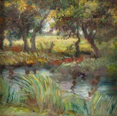 Boháček Karel (1886 1928) U potůčku, 1909 olej, lepenka, rám, 33 x 33 cm sign. LD K.