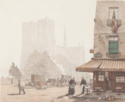 Šimon František Tavík (1877 1942) Ráno u Notre Dame v Paříži, 1928 barevný lept, papír, pasparta, rám, sklo,