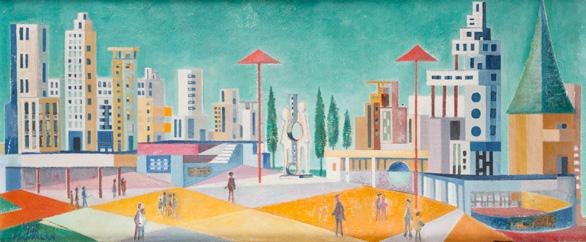 274 274. Palan O. Město budoucnosti, 1965 olej, plátno, lepenka, rám, 49 x 117 cm sign.