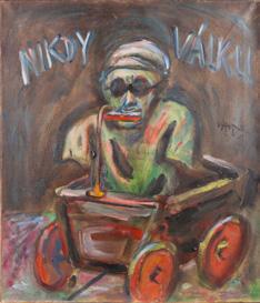 Kužela Miroslav (*1928) Dívka v zahradě, 1965 tempera, plátno, krajka, korková deska, 24 x