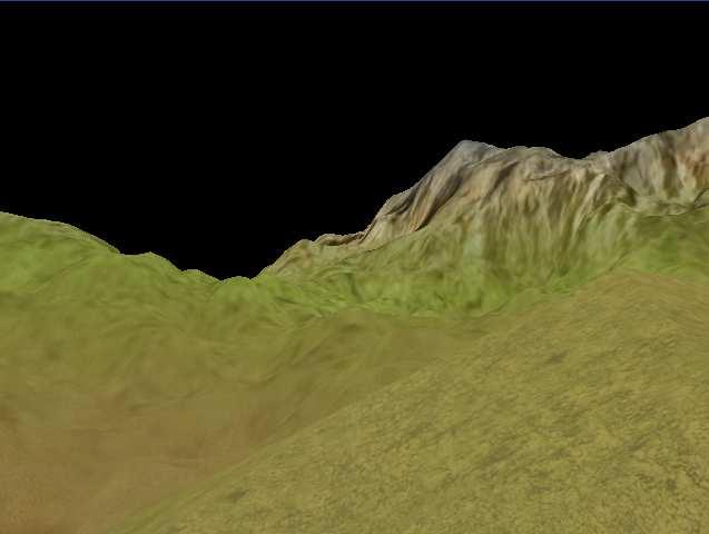 3.5 Zobrazení terénu s detailní mapy Jak již bylo uvedeno výše, tak před použitím detail map je nejdříve potřeba otestovat přítomnost podpory multitexturingu a po té nastavit dostatečný počet