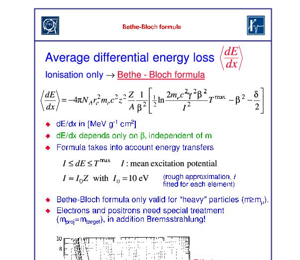 Bethe Blochova formule (1) je maximální možná předaná energie elektronu N r e - vogadrovo čislo - klasický