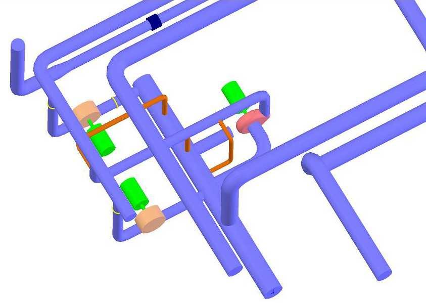VUT-EU-ODDI-13303-0-08 Obr. (3.) 3D model univerzální mící stanice detail zapojení erpadel a regulaních obtok Na obrázcích (3.1), (3.) a (3.