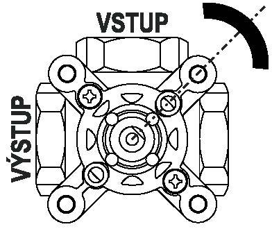 zasunutí ovládacího kolečka do pohonu a kontrola správné funkce směšovacího ventilu - po nasazení by mělo být ovládací kolečko v polovině rozsahu pohybu ventilu (uprostřed mezi modrou a červenou