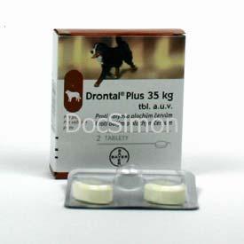 DRONTAL PLUS 35 kg a.u.v. tbl 2 (obr. 91) Aplikační forma: tablety, tobolky Indikační skupina: antiparazitika Výrobce: KVP, Pharma- und Veterinärprodukte GmbH, Kiel, SRN.