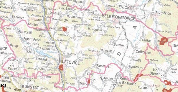 Obrázek 18 Maloplošná chráněná území na území MAS Zdroj: AOPK ČR Na území MAS byly vyhlášeny 3 památné stromy a na hranici katastrálního území obce Šebetov se nachází 1 stromořadí.