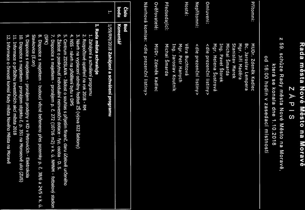 budoucí Zápis [59/RM/1.10.201$] Page I of7 Rada města Nové Město na Moravě ZÁPIS z 59. schůze Rady města Nové Město na Moravě, která se konala dne 7.70.