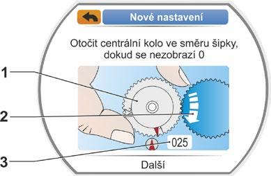 Návod k obsluze 13. Otáčejte centrálním kolem (obr. 8, poz. 1) v zobrazeném směru šipky (poz. 2), dokud se nezobrazí hodnota (poz. 3) 000.