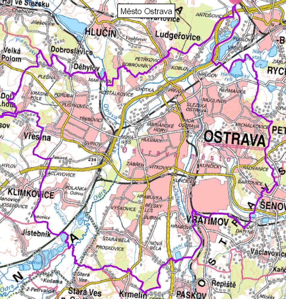 Obr. 1: Vymezení území města Ostravy Koncepce dále vychází ze strategických koncepčních dokumentů zpracovaných na různých úrovních.