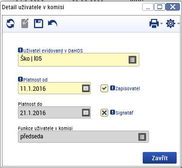 Obrázek 20 Editace záznamů Detail člena komise V komisi musí být právě jeden zapisovatel a jeden signatář, přičemž systém umožňuje přidělit obě funkce jedné osobě 8.