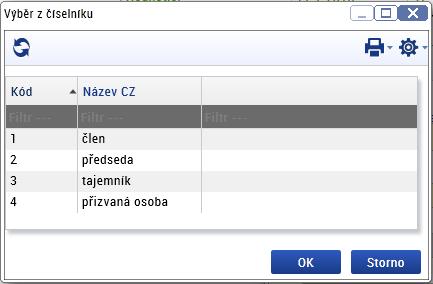 Obrázek 21 Výběr z číselníku Funkce uživatele v komisi Uživatel uloží záznam komise a opustí formulář. 2.5.