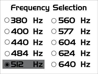 Pro volbu frekvencí, které chcete pravidelně pouţívat, vstupte do menu. Stiskněte tlačítko "i", a podrţte je dvě sekundy. Vyberte volbu "Frequency (frekvence).
