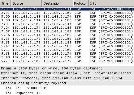 Obr. 6.30: Zachycená komunikace se zabezpečením IPsec 6.5 Shrnutí bezpečnostních vlastností analyzovaných klientů V tabulce 6.1 jsou uvedeny zjištěné bezpečnostní mechanismy analyzovaných klientů.
