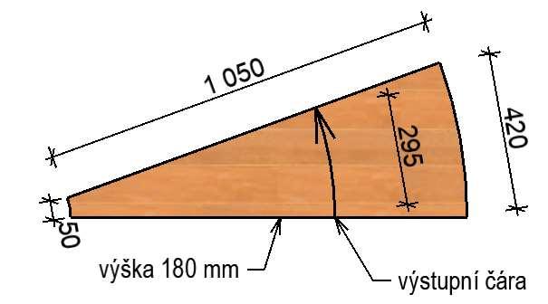Šířka schodu u středního pilíře je cca 50 mm, u vnějšího líce schodiště cca 420 mm a na výstupní čáře cca 295 mm. Průměrná výška schodů je cca 180 mm (obr. 34). obr.
