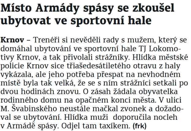 Opavský a hlučínský deník Místo Armády spásy se zkoušel ubytovat ve sportovní hale 15.3.