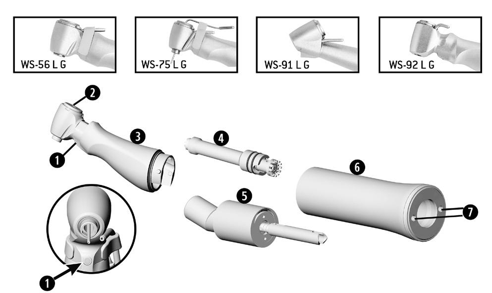 3. Popis výrobku WS-56 L G, WS-75 L G, WS-91 L G, WS-92 L G LED dioda Tlačítko Hlava kolénkového násadce* Středový pohon Kolénko (s
