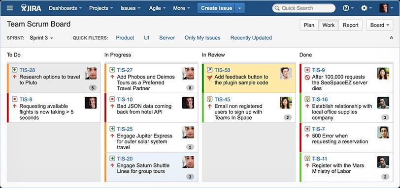 Obrázek 5: Alternativní řešení, systém JIRA Atlassian čerpáno z [10] Systém JIRA nabízí kromě základní práce s úkoly například zobrazení reportů o dokončené práci v daném seznamu nebo pokročilé