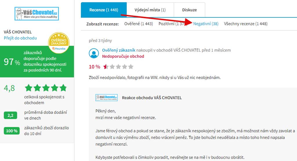 Jako uživatelka pátrám po tom, zdali shop nemá negativních recenzí moc a