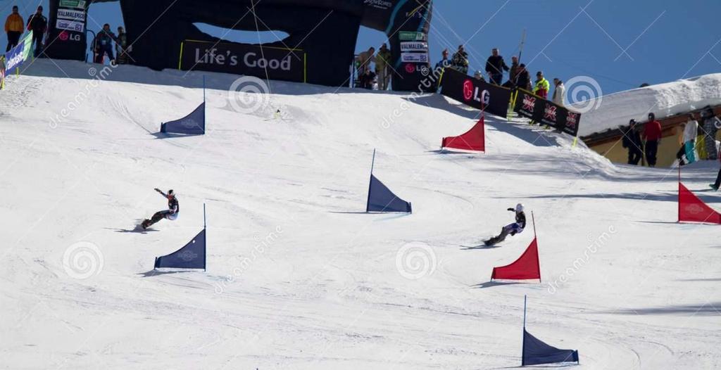 Obrázek 43: Paralelní obří slalom Zdroj: dreamstime.com: Snowboard parallel giant slalom.