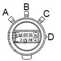 STOPKY Ovládání tlačítek Tlačítko A: - zobrazení Lap time a Split time - reset - uložená data v paměti (výběr mezi uloženými daty od nejstarších po nejnovější) Tlačitko B: Tlačítko C: -