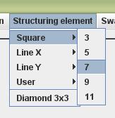 Square představuje čtvercový strukturní element o velikosti 3x3, 5x5, 7x7, 9x9, 11x11, 13x13 nebo 15x15 pixelů.