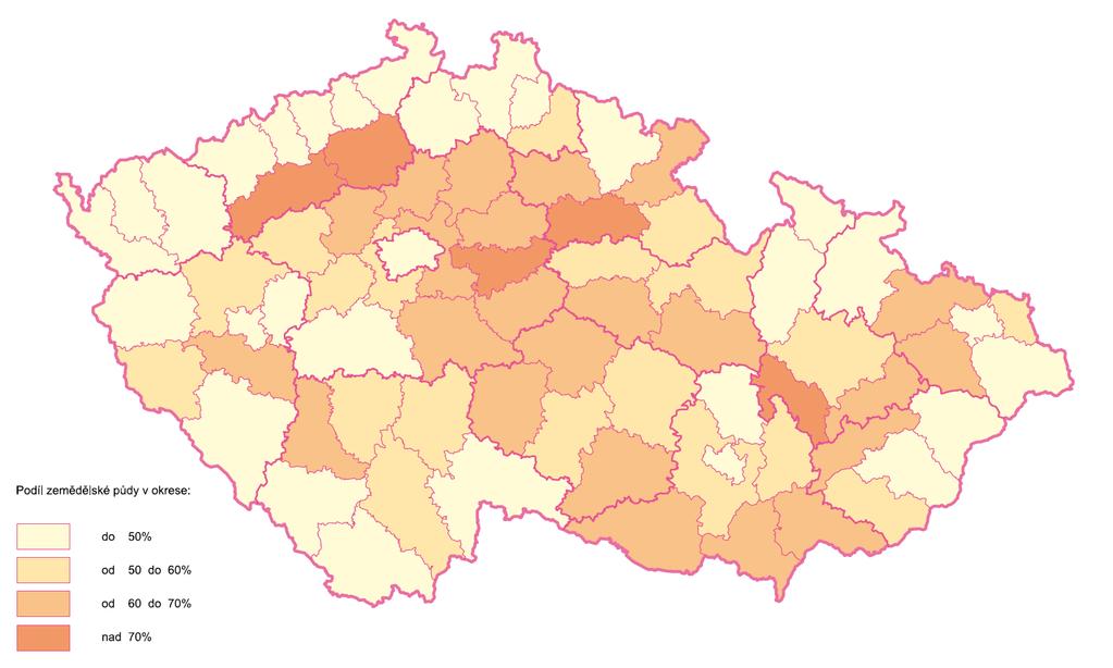 Zemědělská půda v okresech v