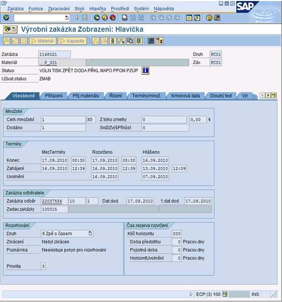 UTB ve Zlíně, Fakulta managementu a ekonomiky 56 7.1 Kalkulace v ERP systému SAP Po obdržení objednávky od zákazníka obchodník vygeneruje v systému SAP zakázku odběratele.