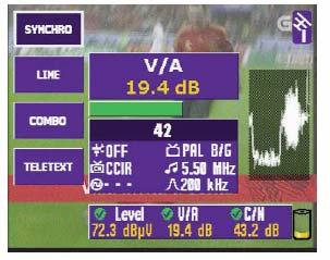 Obr. 46 Zobrazení synchronizačního pulsu 3.3.3.1.2. TV ŘÁDEK (pouze pro verzi ADVANCE) Funkce slouží k zobrazení vybraného TV řádku.