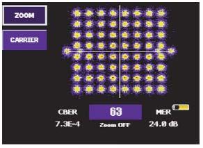 3.3.3.2.2.1.4. KONSTELAČNÍ DIAGRAM (pouze pro ADVANCE nebo HD OPTION) Funkce zobrazí DVB konstelaci všech nosných: TPS plus rozptýlené nosné a nebo vybranou nosnou.