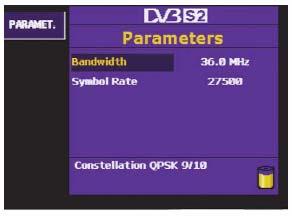 Jednotlivé parametry Nastavené hodnoty Obr. 67 Okno nastavení parametrů DVB-S2 Stiskem můžete nastavit aktuálně zvolený parametr. 3.3.3.2.2.4.2.BER (pouze pro ADVANCE nebo HD OPTION) Touto volbou se znovu otevře okno měření BER.