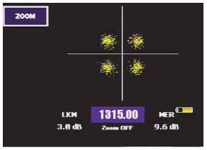 Není-li k dispozici DVB-S2 signál, zobrazí se zpráva UNLOCK. 3.3.3.2.2.2.4. KONSTELAČNÍ DIAGRAM (pouze pro ADVANCE nebo HD OPTION) Funkce zobrazí DVB-S2 konstelaci.