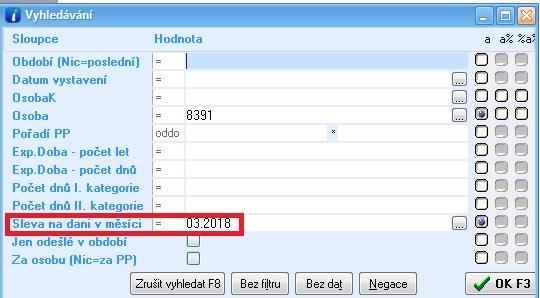 Obr. Tisk vyplněného období ve filtru na sestavu Potvrzení o zaměstnání 3.1.2.