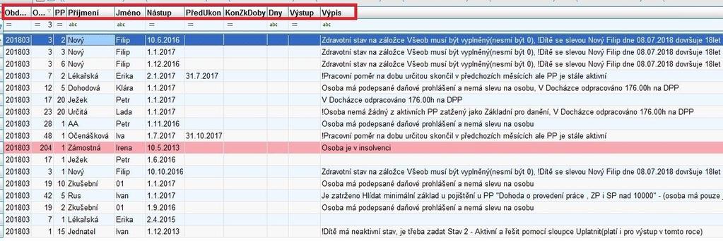 Výčet kontrol v prohlížeči na údaji Výpis : 1. Osoba má podepsané daňové prohlášení a nemá slevu na osobu 2. Zdravotní stav na záložce Všeob musí být vyplněný(nesmí být 0) 3.