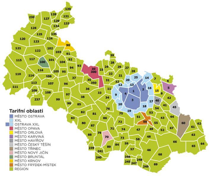 Obrázek 4 Tarifní zóny ODIS, stav k 1.