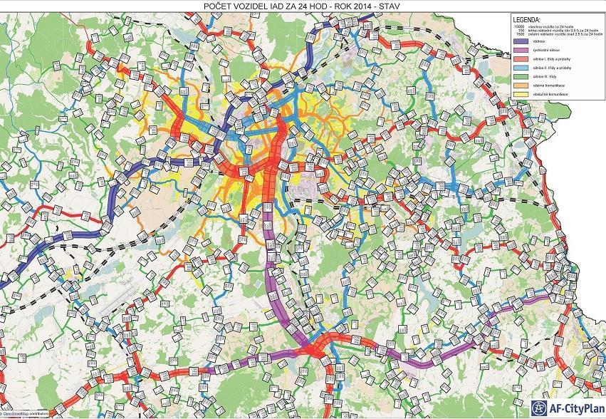 Obrázek 9 - Dopravní model IAD Ostravska 2014 Zdroj: AF-CityPlan Závěr a shrnutí O hloubce problému mobility ve městech je zpravidla rozhodnuto již při jeho historickém urbanistickém vývoji.