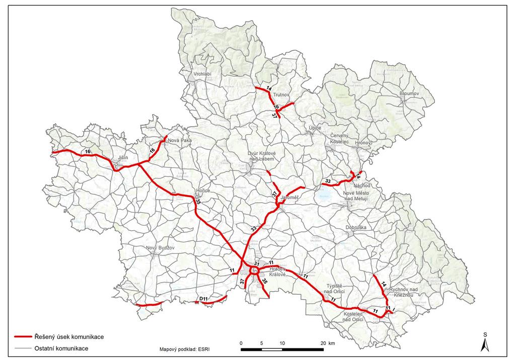 Obr. 4 Přehledvá situace řešených úseků hlavních pzemních kmunikací v