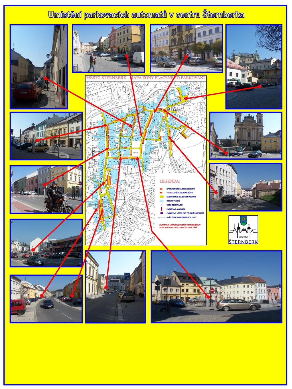9) Zóna placeného parkování * Placené parkování je realizováno prostřednictvím 12 parkovacích automatů a formou vydávání dlouhodobých parkovacích karet.