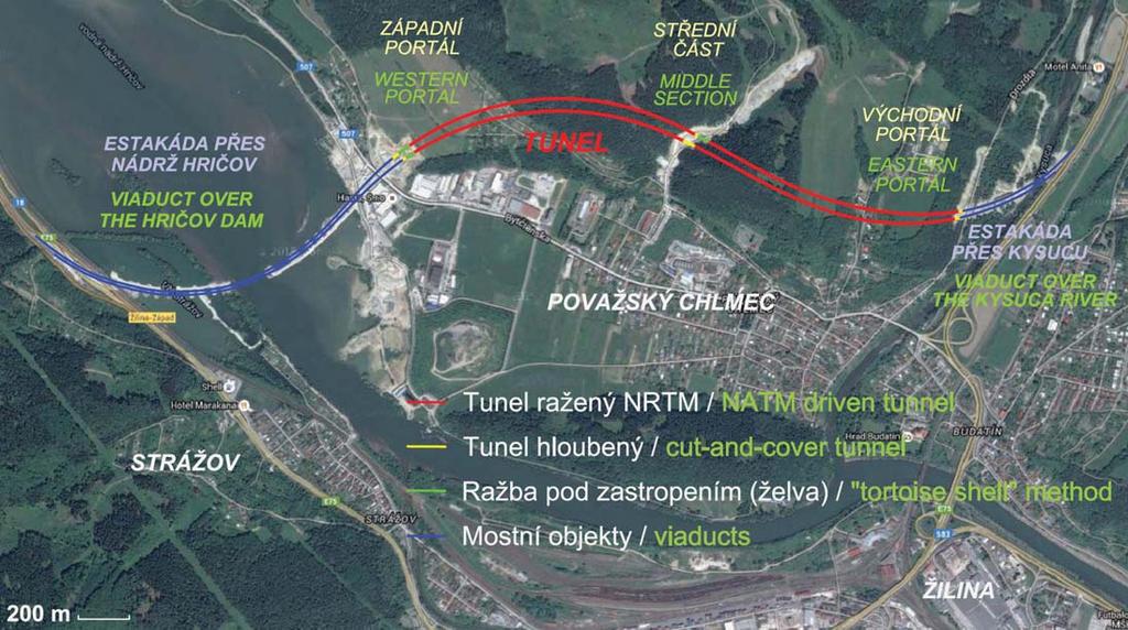 Obr. 1 Přehledná situace nového úseku dálnice D3 Žilina (Strážov) Žilina (Brodno) Fig.