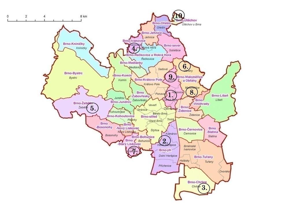 VUT v Brně, Ústav soudního inženýrství 47 Obr. č. 4 Rozmístění hodnocených nemovitostí v okrese Brno-město 5.1 NEMOVITOST Č.