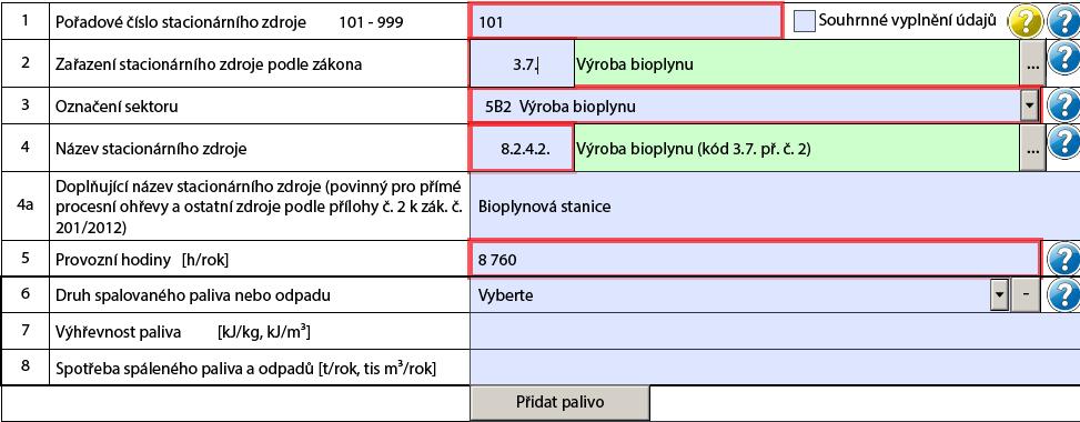 Opravené hlášení: Při opravě hlášení byl v položce č.4 vybrán kód, u kterého je v názvu uveden v závorce kód shodný s kódem v položce 2, viz: Položka 2 Položka 4 3.7. Výroba bioplynu 8.2.4.2. Výroba bioplynu (kód 3.