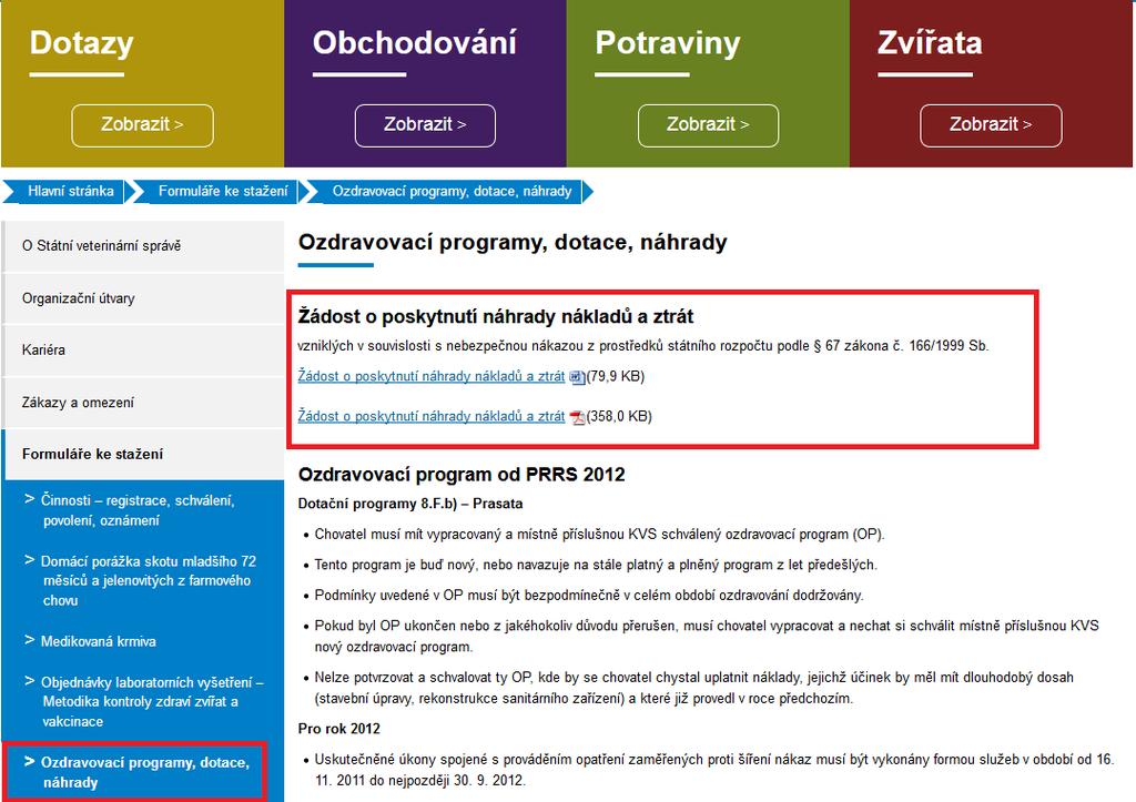 Žádost o poskytnutí náhrady nákladů a ztrát https://www.