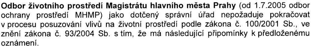 Hygienická stanice hlavního mìsta Prahy, poboèka Praha - sever ve vyjádøení uvádí, že proti umístìní logistického areálu na uvedených plochách by z hlediska orgánu ochrany veøejného zdraví nebyly