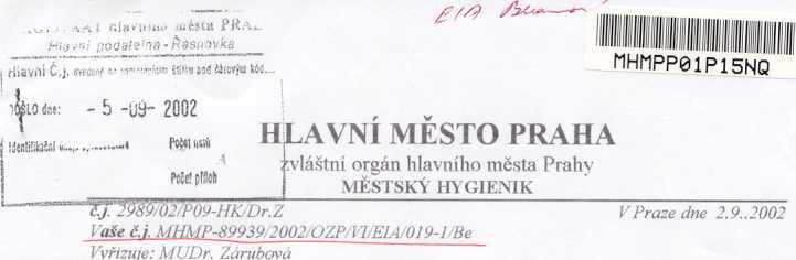 Magistrát hl. In. Prahy odbor životního prostøedí Mariánské nám. 2 11000 Praha 1 Vìc: Sdìlení.